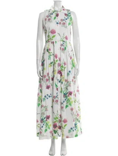 Pre-owned Buru Floral Print Long Dress In Green