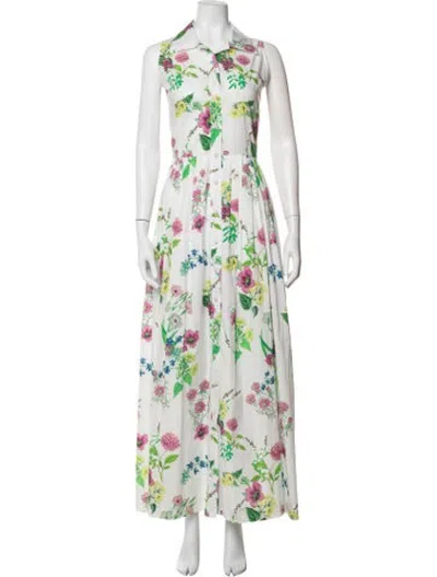 Pre-owned Buru Floral Print Long Dress In Green/white