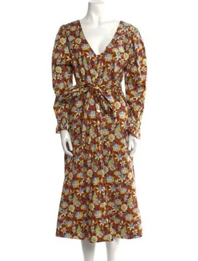 Pre-owned Buru Floral Print Long Dress In Multi