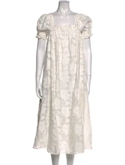 Pre-owned Buru Floral Print Long Dress In Neutral
