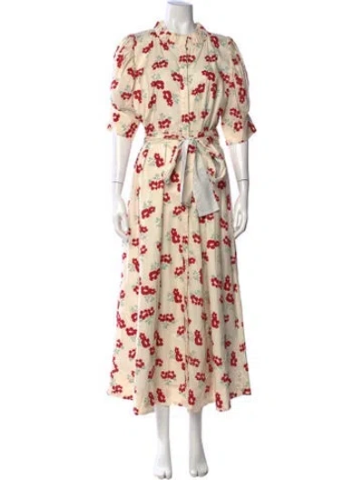 Pre-owned Buru Floral Print Long Dress In Neutral