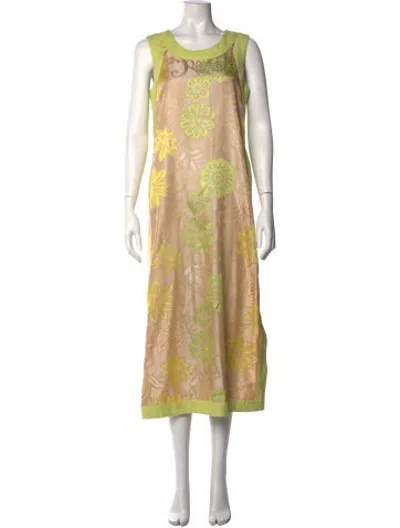 Pre-owned Buru Floral Print Long Dress In Neutrals