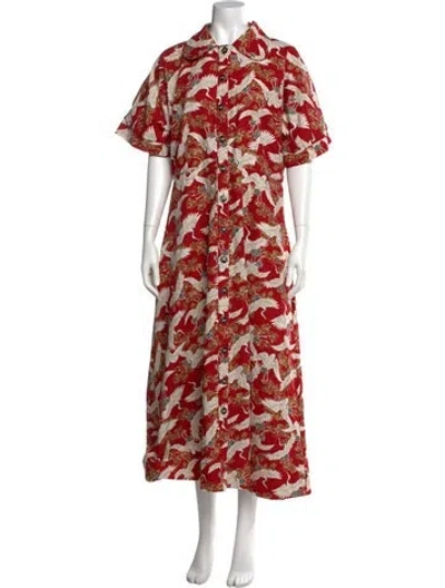 Pre-owned Buru Floral Print Long Dress In Red