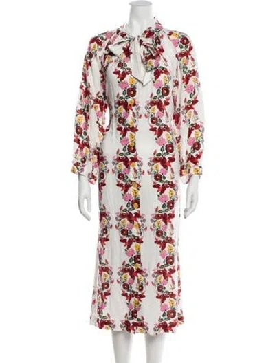 Pre-owned Buru Floral Print Long Dress In White