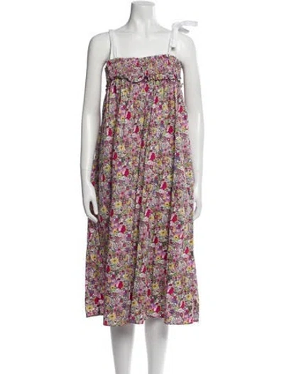 Pre-owned Buru Floral Print Long Dress In White