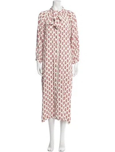 Pre-owned Buru Floral Print Long Dress In White