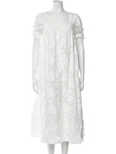 Pre-owned Buru Floral Print Long Dress In White