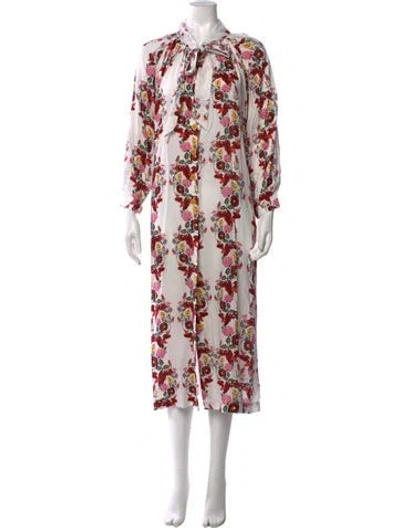 Pre-owned Buru Floral Print Long Dress In White