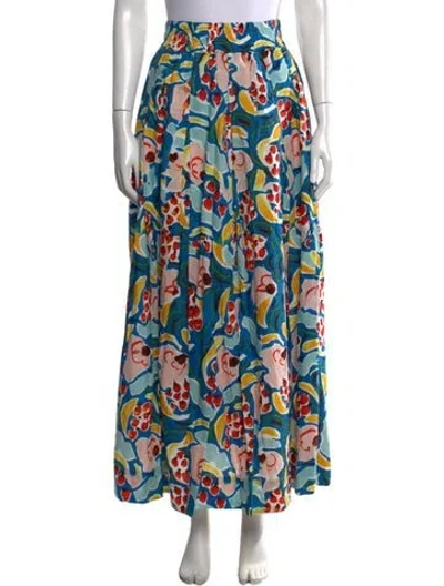 Pre-owned Buru Floral Print Long Skirt In Blue