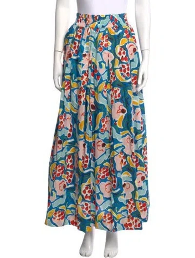 Pre-owned Buru Floral Print Long Skirt In Blue