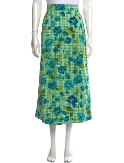Pre-owned Buru Floral Print Long Skirt In Green