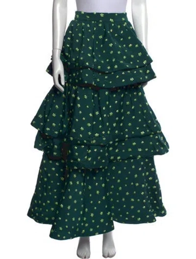 Pre-owned Buru Floral Print Long Skirt In Green