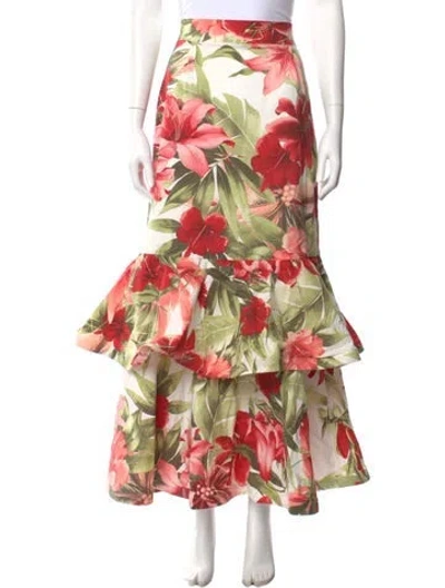 Pre-owned Buru Floral Print Long Skirt In Pink