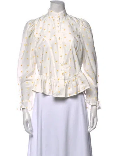 Pre-owned Buru Floral Print Long Sleeve Blouse In White