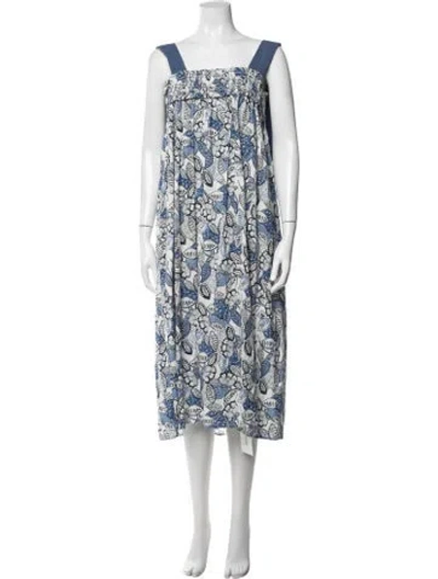 Pre-owned Buru Floral Print Midi Length Dress In Blue