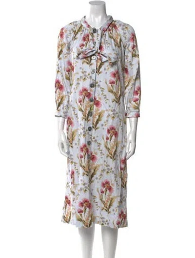 Pre-owned Buru Floral Print Midi Length Dress In Multi