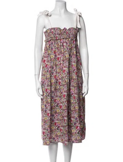 Pre-owned Buru Floral Print Midi Length Dress In Pink