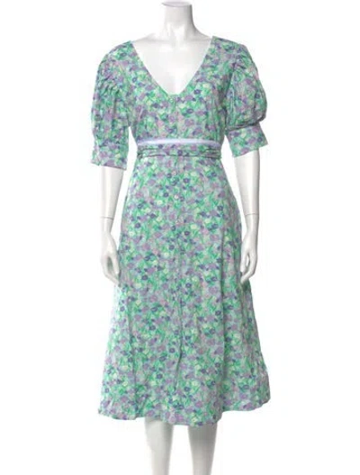 Pre-owned Buru Floral Print Midi Length Dress W/ Tags In Green