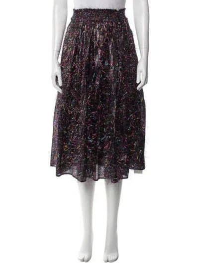 Pre-owned Buru Floral Print Midi Length Skirt In Black