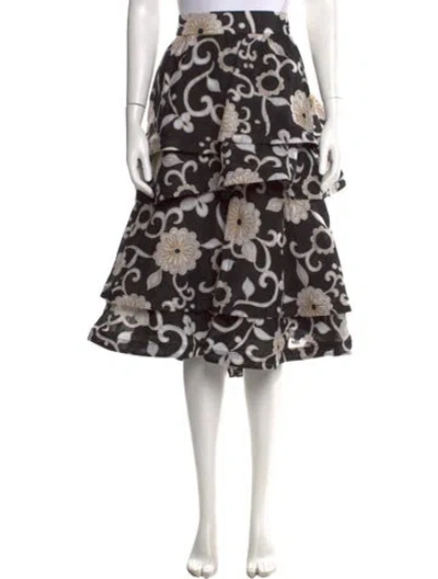Pre-owned Buru Floral Print Midi Length Skirt In Black