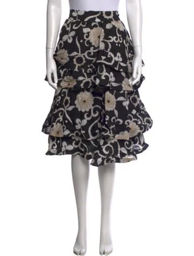 Pre-owned Buru Floral Print Midi Length Skirt In Black