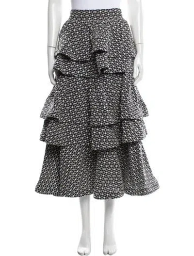 Pre-owned Buru Floral Print Midi Length Skirt In Blue