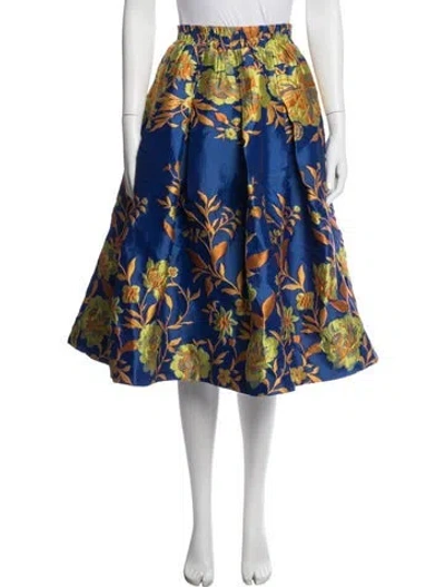 Pre-owned Buru Floral Print Midi Length Skirt In Blue