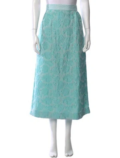 Pre-owned Buru Floral Print Midi Length Skirt In Blue