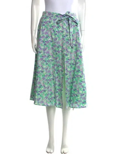 Pre-owned Buru Floral Print Midi Length Skirt In Green