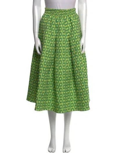 Pre-owned Buru Floral Print Midi Length Skirt In Green