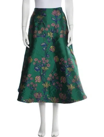 Pre-owned Buru Floral Print Midi Length Skirt In Green