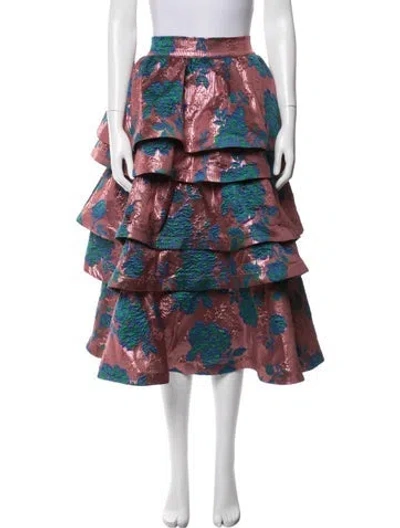 Pre-owned Buru Floral Print Midi Length Skirt In Red