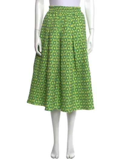 Pre-owned Buru Floral Print Midi Length Skirt W/ Tags In Green