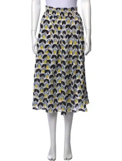 Pre-owned Buru Floral Print Midi Length Skirt In White
