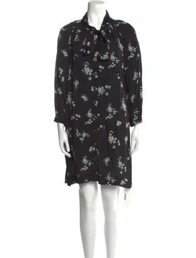 Pre-owned Buru Floral Print Mini Dress In Black