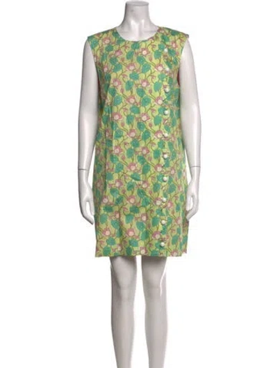 Pre-owned Buru Floral Print Mini Dress In Green