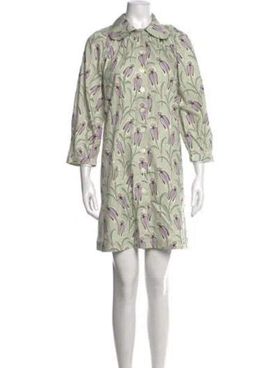 Pre-owned Buru Floral Print Mini Dress In Green