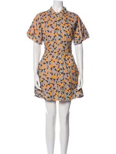 Pre-owned Buru Floral Print Mini Dress In Neutral