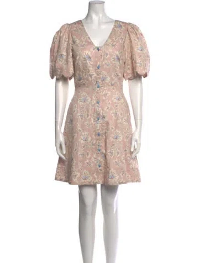 Pre-owned Buru Floral Print Mini Dress In Neutral