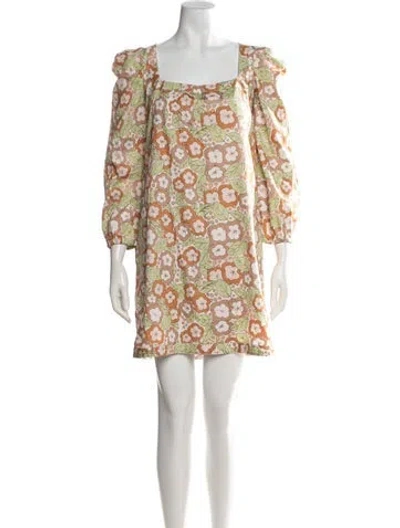 Pre-owned Buru Floral Print Mini Dress In Neutrals
