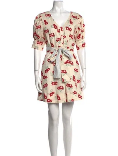 Pre-owned Buru Floral Print Mini Dress In Neutrals