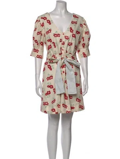 Pre-owned Buru Floral Print Mini Dress W/ Tags In Neutral