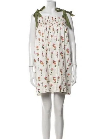 Pre-owned Buru Floral Print Mini Dress In White