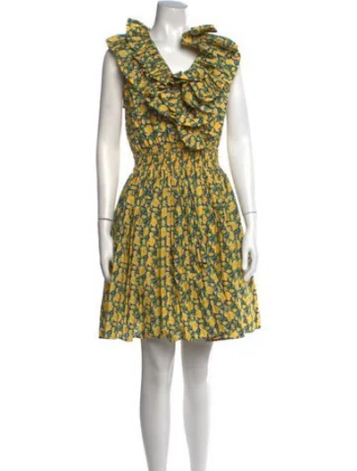 Pre-owned Buru Floral Print Mini Dress In Yellow