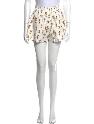 Pre-owned Buru Floral Print Mini Shorts W/ Tags In White