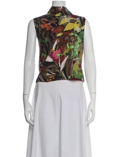 Pre-owned Buru Floral Print Mock Neck Top In Multicolor