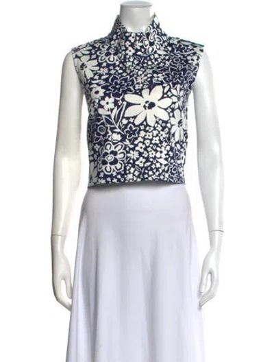Pre-owned Buru Floral Print Mock Neck Top In White
