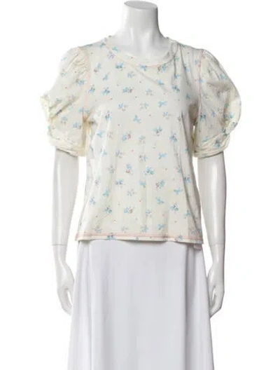 Pre-owned Buru Floral Print Scoop Neck T-shirt In Yellow