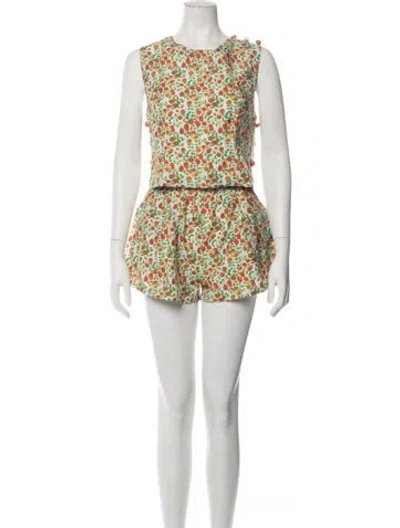 Pre-owned Buru Floral Print Short Set In White