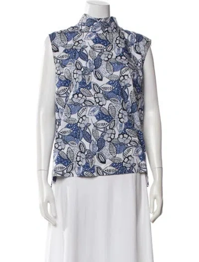 Pre-owned Buru Floral Print Sleeveless Blouse In White
